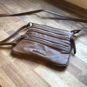 Brown Faux Leather Nine West Cross Body Bag